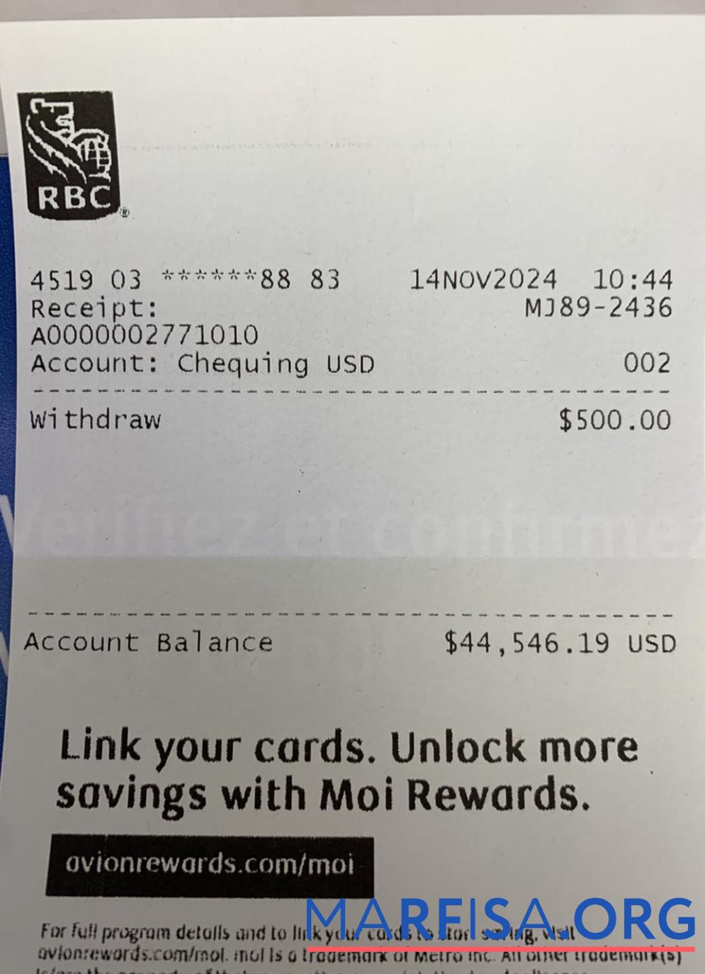 Printable Canada RBC bank payment check real example